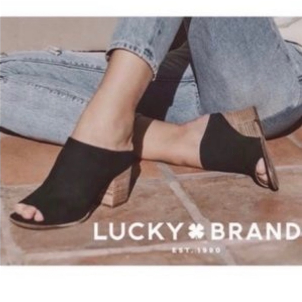 Lucky Brand Organza Leather Open Toe Mule Heels